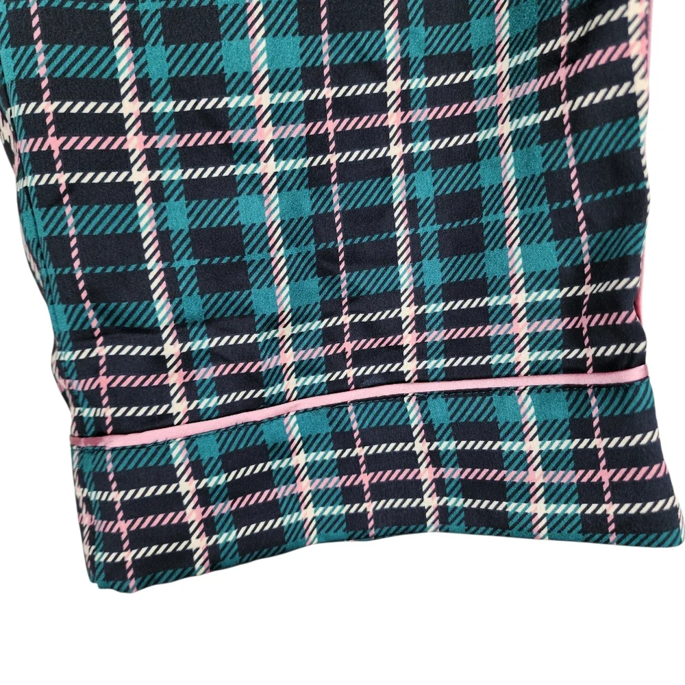 Ann Taylor‎ Sleep ~ Green & Pink Plaid Satin Pajama Set Size Large